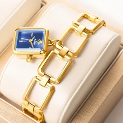 YaLaLuSi Newest Ladies Quartz Watch Ladies Small Watch Gold Case Blue Face Luxury Casual Fashion Bracelet