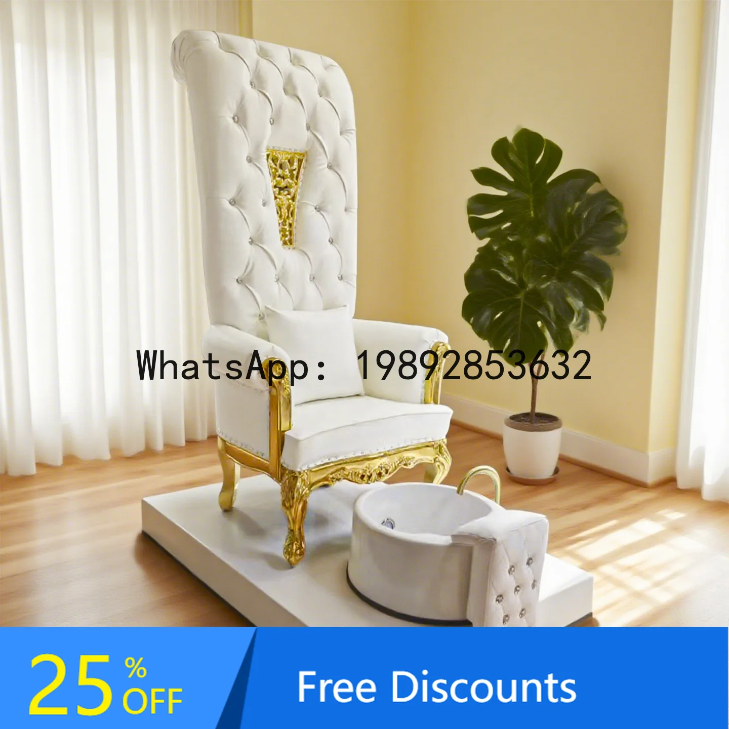 

CZ High Back Princess Foot Bath Chair Club Beauty Salon Hotel Opening Image Chair Carved Gold Leaf Queen Chair