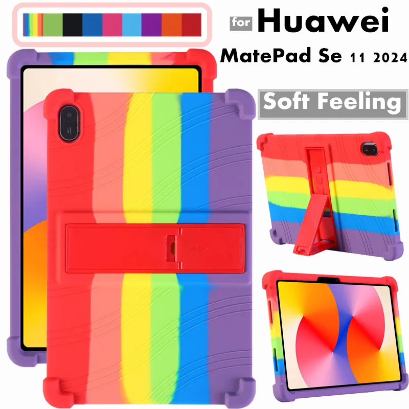 for Huawei MatePad Se 11 2024 AGS6-W00 Tablet Case Super Shockproof Soft Silicone Protective Case Stand Cover