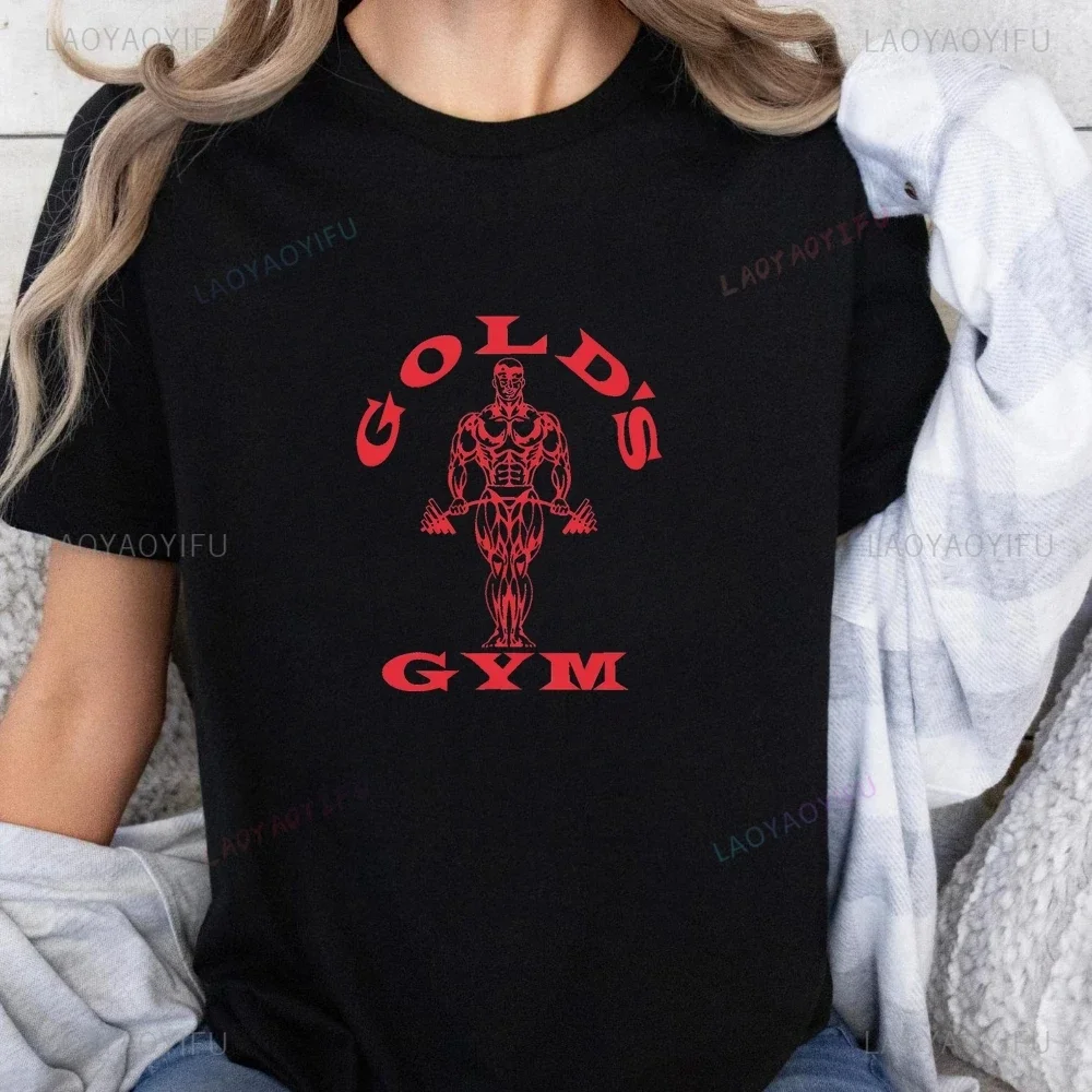 GOLDS GYM Men's Shirt Printed T-shirt Top GYM Trend Harajuku Short Sleeve Unisex Shirt Pattern Large T-shirt