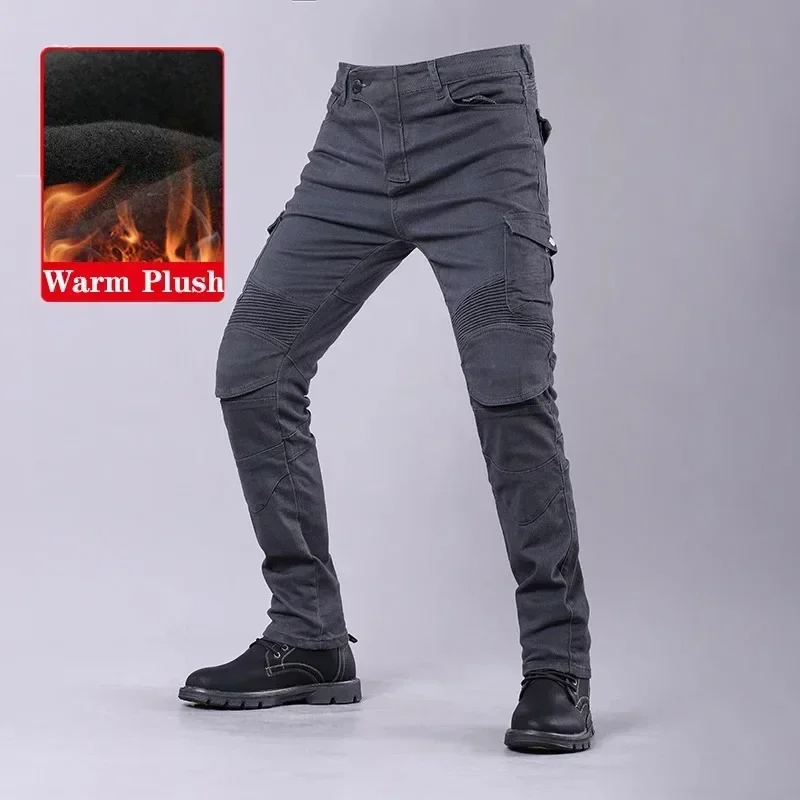 Winter motorcycle pants plush warm windproof riding double fleece wear-resistant plus fleece motorcycle jeans with protective ge