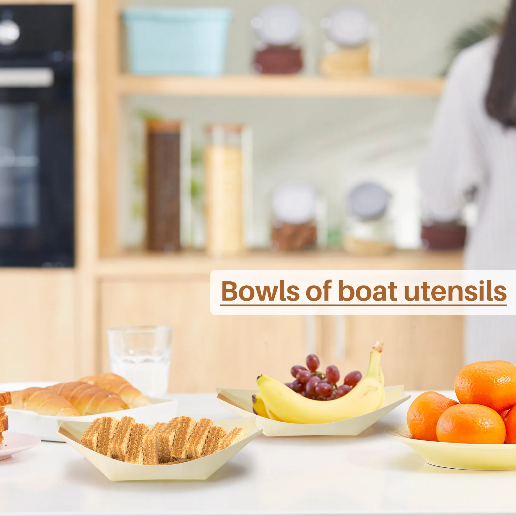 50x finger food - bowls, "boat" biodegradable wood 11 cm x 6.5 cm