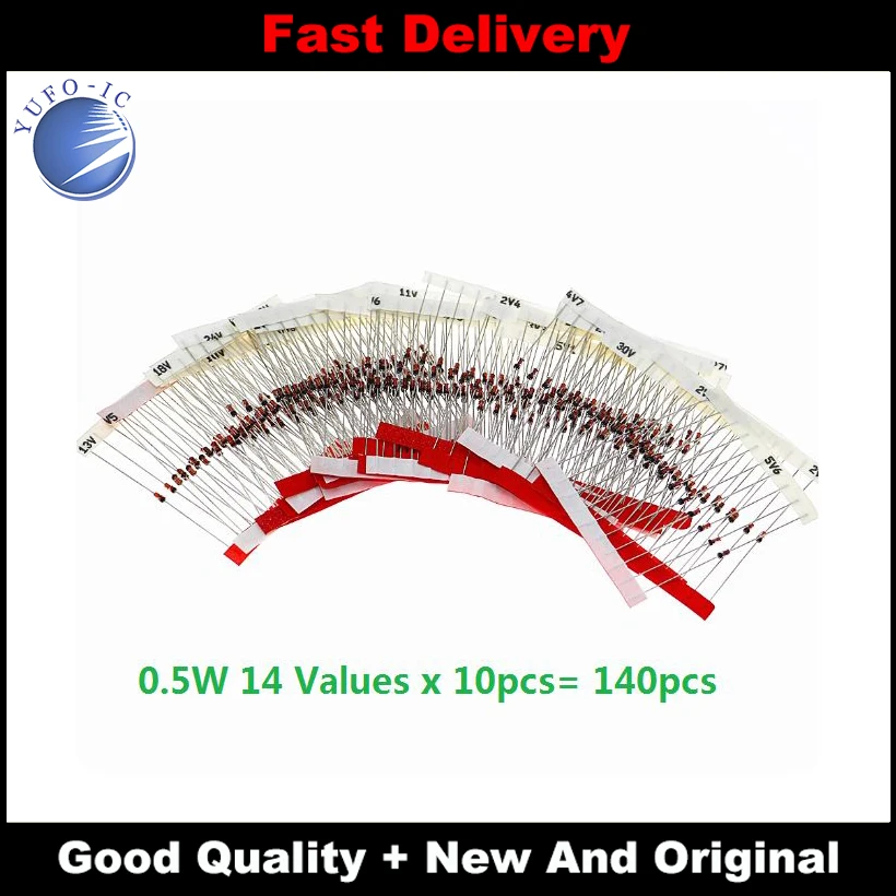 14values*10pcs=140pcs 0.5W Zener Diode 3.3-30V Assorted Assortment Set New Electronic Diy Kit 6.8V 8.2V 10V 12V 15V 16V 18V 1/2w