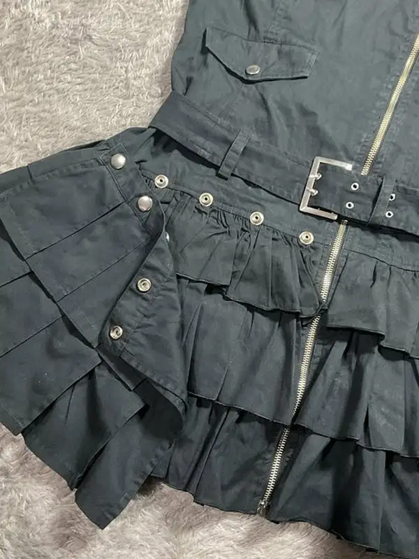 Vestido negro adelgazante de estilo gótico para mujer, novedad de verano 2025, Vestido corto sin mangas de gama alta con cuello levantado Vintage