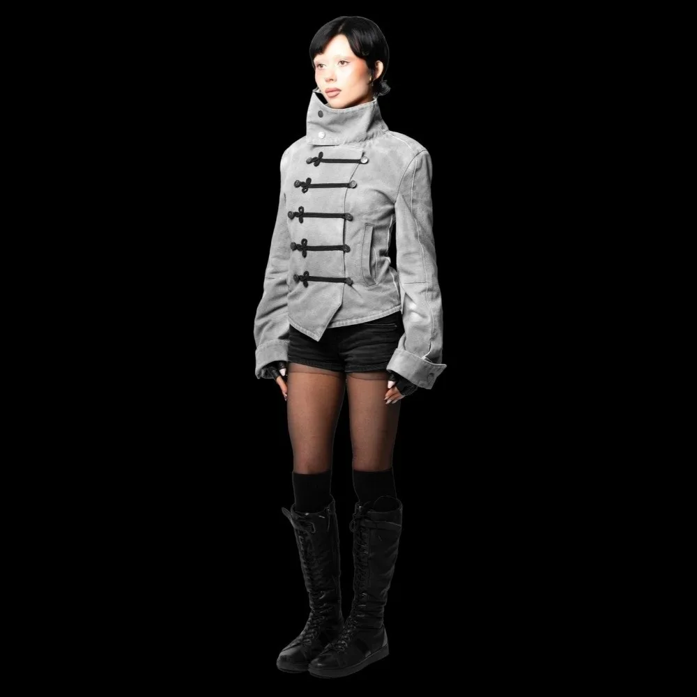 Casual Napoleon style Short Jacket Turtleneck Multi-layer Fasteners Court style Coat Slim Fit Long sleeve Stand Collar Coat Got