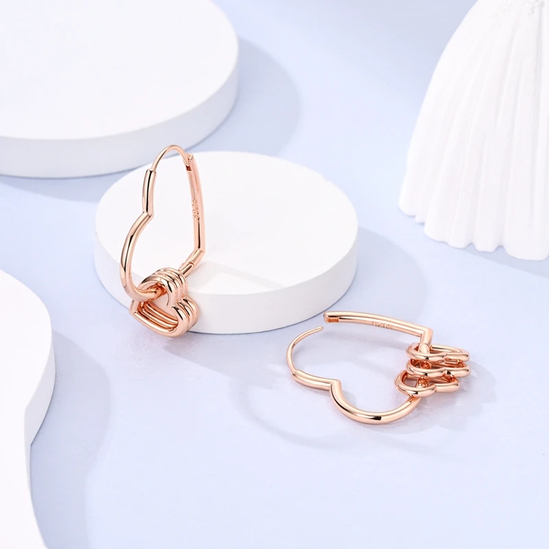 

100 %925 Sterling Silver Earrings Women Rose gold Multi-Ring Heart Shape Hoop Earring For Anniversary Wedding Jewelry Gift