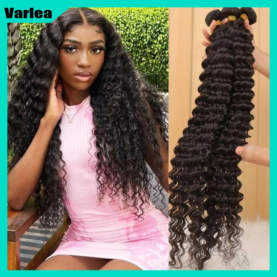 Varlea 30 Inch Brazilian Hair Curly Human Hair Bundle Water Wave Human Hair Wig Deep Wave Wigs Black Wig Colored For Women