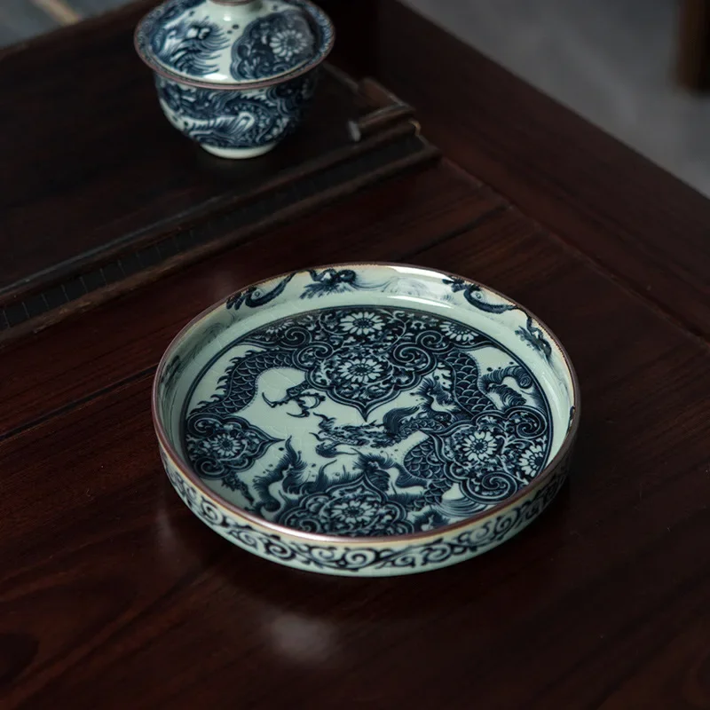 Jingdezhen Antique Chinese Blue and White Porcelain Cover Bowl Pot Bearing Coaster Sancai Tea Bowl Kung Fu Tea Set 180ml Ceramic