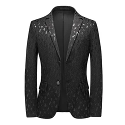 Classic Black Jacquard Suit Men's Business Casual Coat Size 6XL-S Fashion Men Wedding Party Tuxedo Dress Blazers Slim Fit Tops