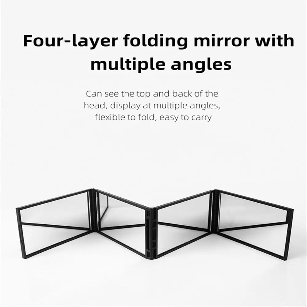 360-Degree Viewing Angle Multi Angle Folding Mirror Portable Handheld 4 Way Mirror Foldable Trifold Mirror for Self Haircutting