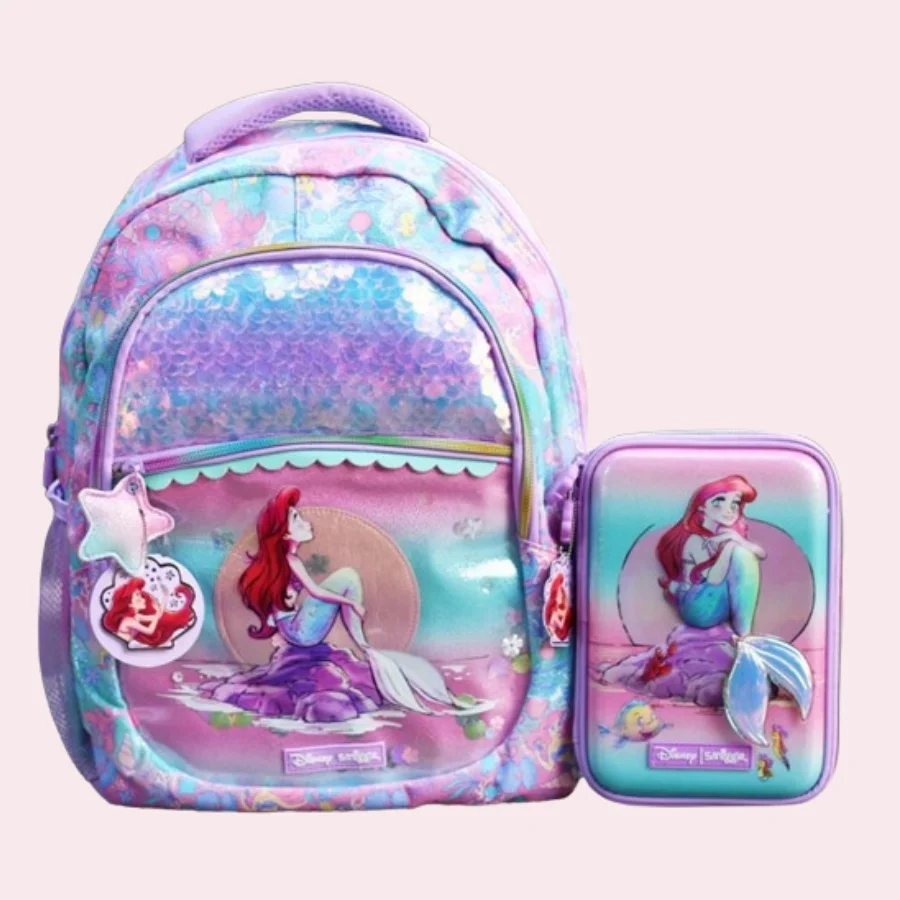 Disney Mermaid Ultra Light School Bag Burden-Reducing Schoolbag Large Capacity School Bag Pencil Case Notebook Student Bag