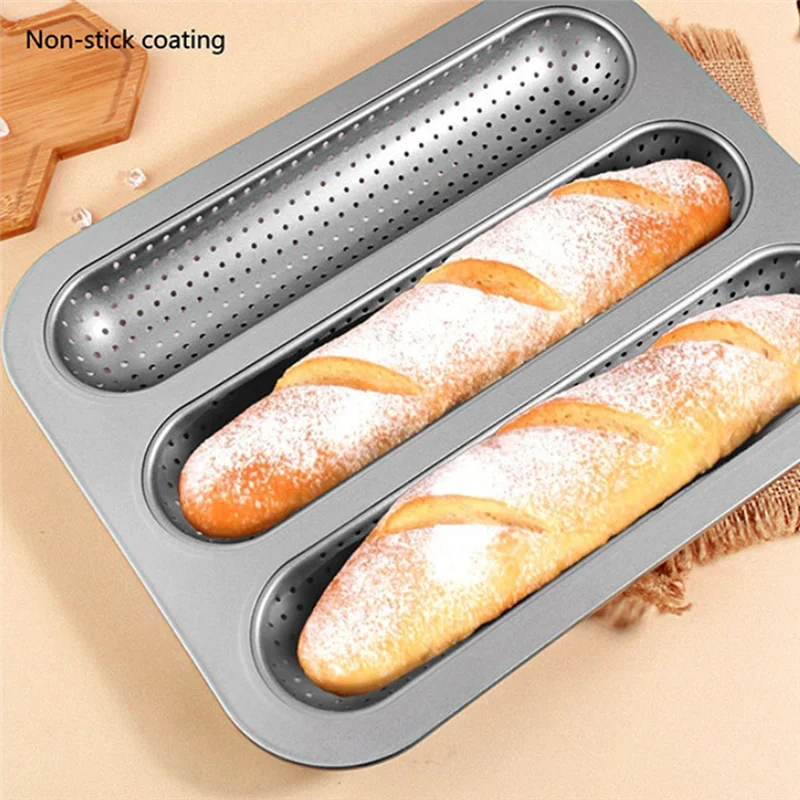 

AT21-Baguett Pan French Bread Mold 3 Cavity Baking Tray Nonstick Long Loaf Toast Cake Mould Bakeware Baking Pans For Oven