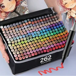 24-262 Colors Alcohol Drawing Markers Dual Tip Permanent Art Sketch Markers for Illustration School Supplied