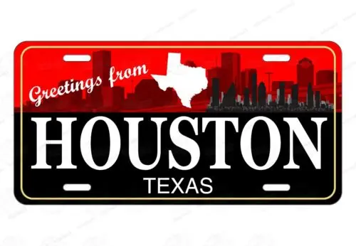 Houston Texas Greetings from Custom License Plate Auto ATV MOPED Motorcycle bike