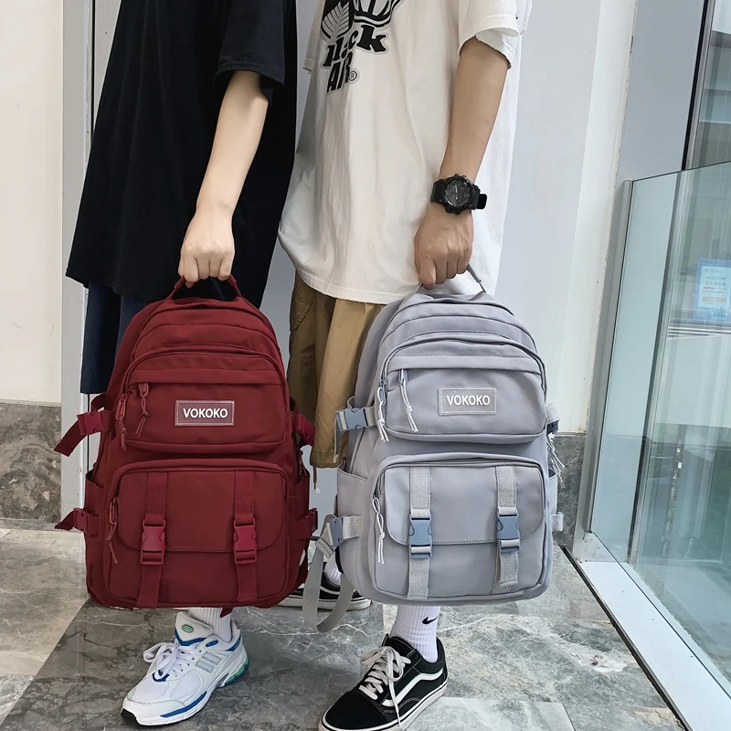 Mới Nhiều Túi Nylon Chống Thấm Nước Dung Tích Lớn, Màu Trơn Nữ Schoolbag Nam Chèn Khóa Laptop Lưng