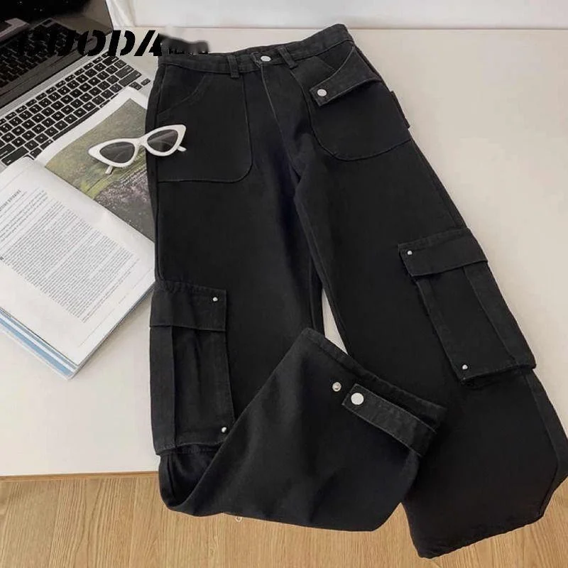 

Casual Black High Street Cargo Pants For Women American Style High Waist Loose Multiple Pockets Trousers Y2k Trendy Clothes 2025