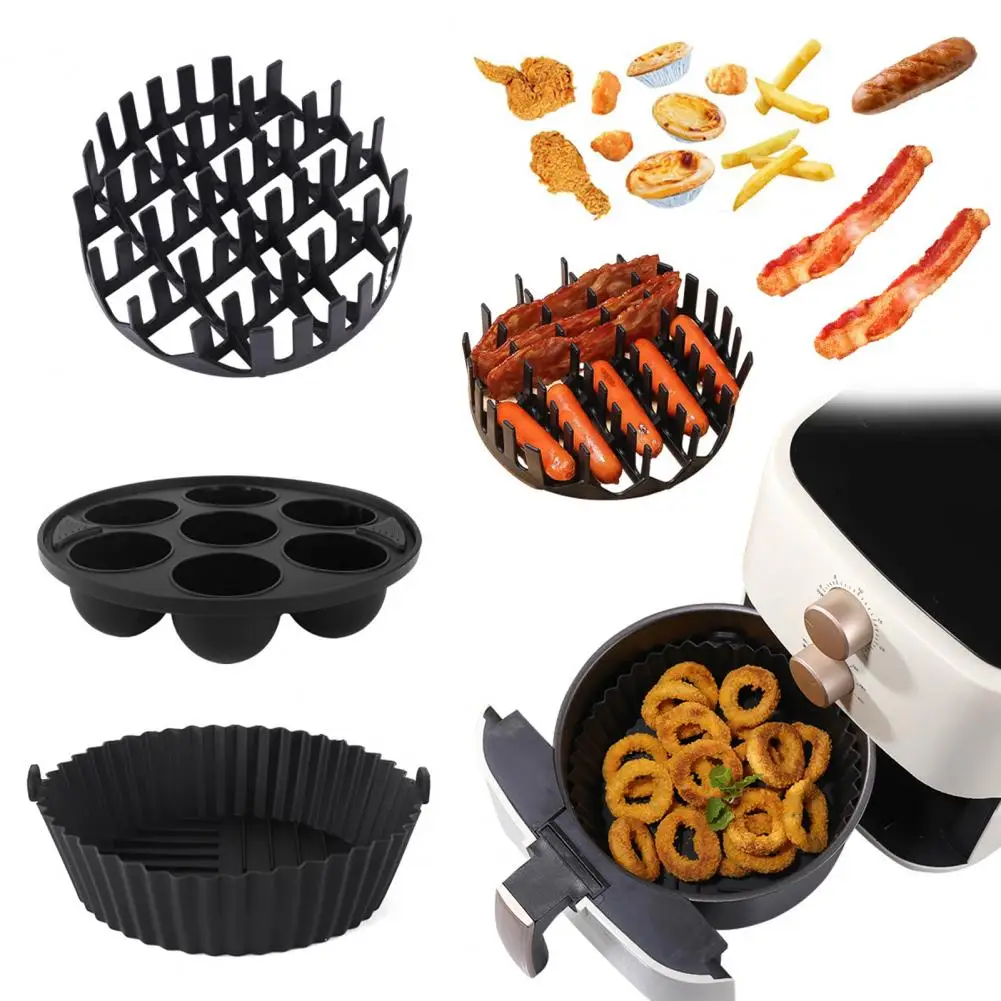 

Reusable Baking Trays Air Fryer Pan Set Silicone Air Fryer Baking Tray Set with Hot Dog Rack Cake Mold Gift for Cooking