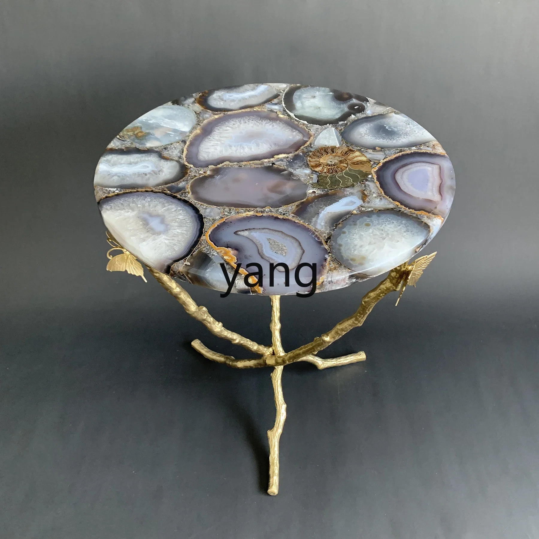 LH European light luxury natural agate jade pure copper coffee table living room balcony corner few sides