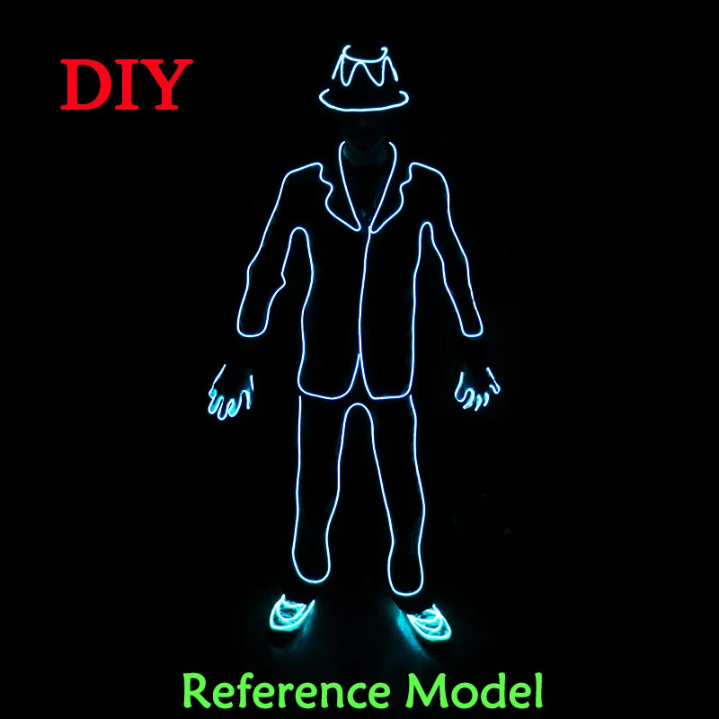 DIY Electronic Lighting Dance Costume Cosplay MJ Costumes Glowing For Holiday  Night Show EL Wire Suit Material