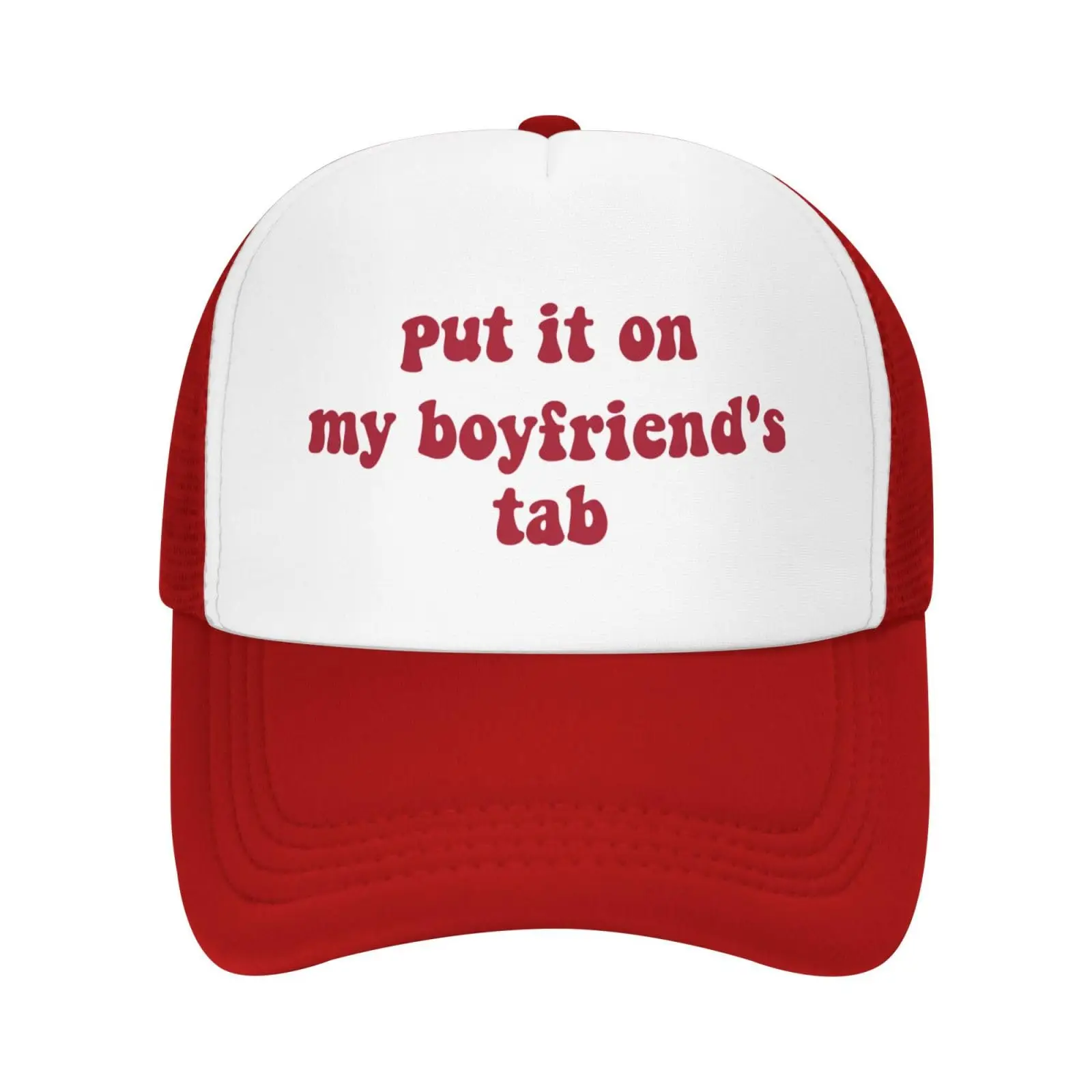 Put It On My Boyfriend's Tab Trucker Hats for Women Red Men Funny Humor Baseball Hats for Women Humor Gift