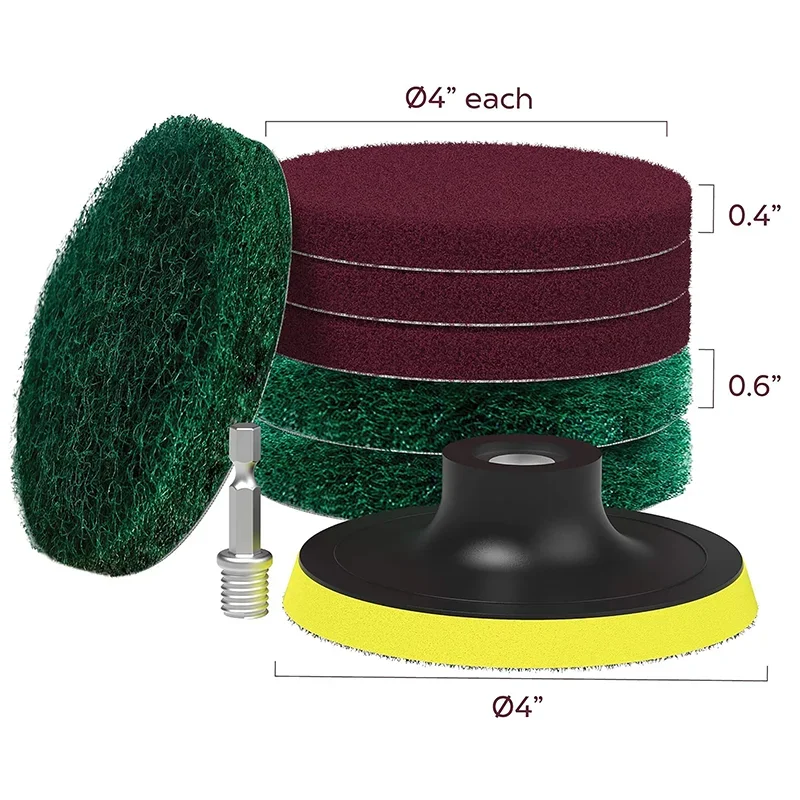 3-6Inch Hook and Loop Drill Scouring Pad Kit 2/8Pcs Heavy Duty Household Cleaning Tool for Bathroom Floor Tub Polishing Pad
