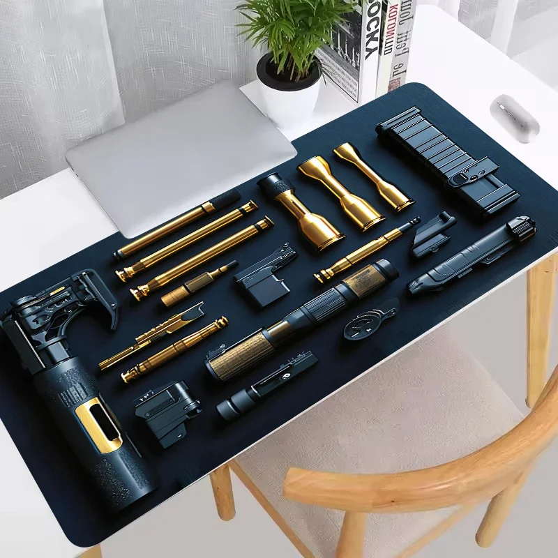 Rifle Pistol Revolver Gun Large Mouse Pad Precision Gaming Design Desk Anti Slip Rubber Bottom 80X40 Washable Surface Office Mat