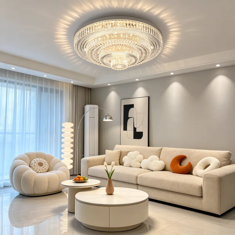 Crystal Ceiling Light Fixture, Flush Mount LED Ceiling Lamp, 3 Color Lighting, Foldable Acrylic Crystal Shade,  for Bedroom
