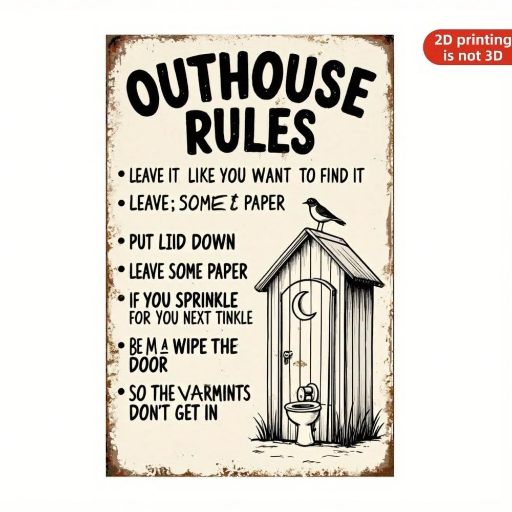 

2026 Art Deco Ramadan & Valentines Decorations Vintage Metal Wall Art - Rustic 2D Flat Funny Outhouse Sign for Bathroom, Farm, C