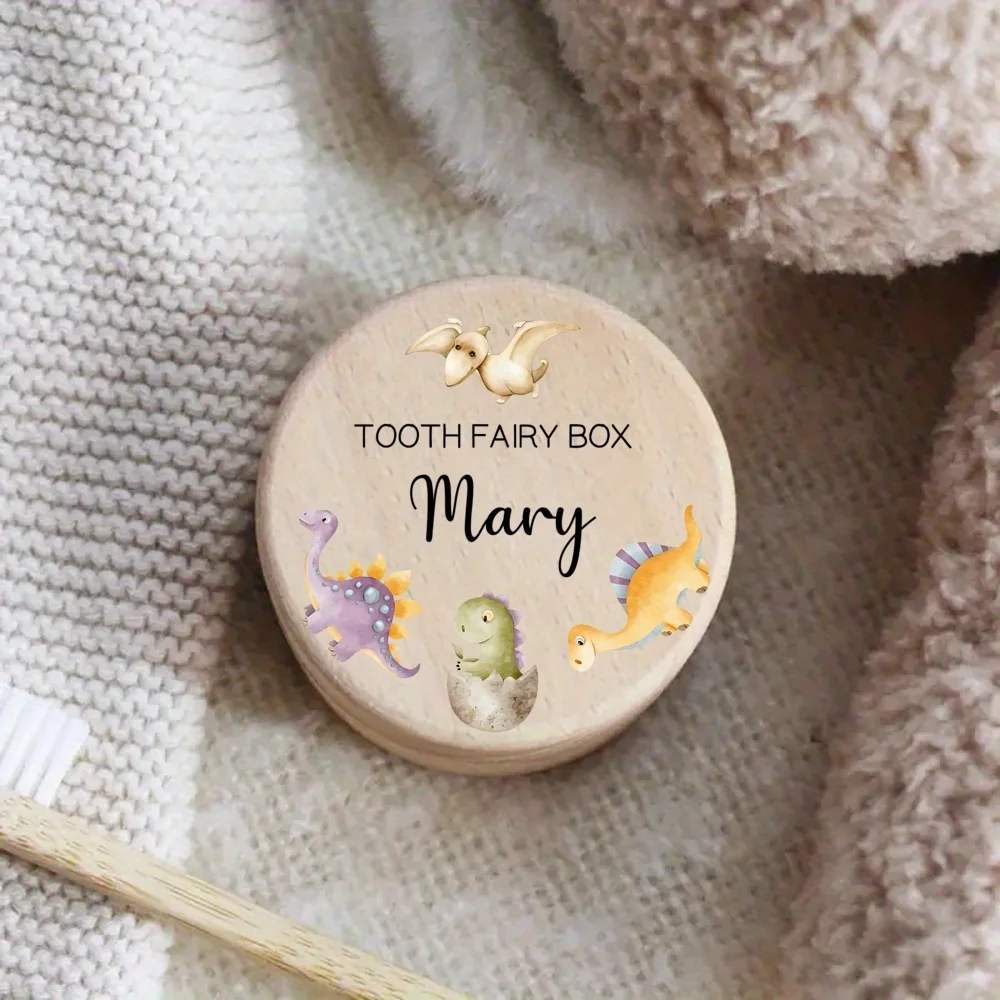 Personalized Name Tooth Fairy Wooden Tooth Box Commemorative Box for Tooth Umbilical Cord Wildlife Design Gift Baptism Birthday