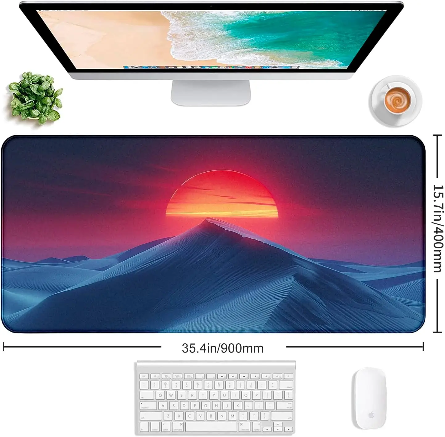 Tapis de souris XXL Mountain Peak Scenery, tapis de bureau étendu Sunset Hill avec base antidérapante à bord cousu pour ordinateur de jeu