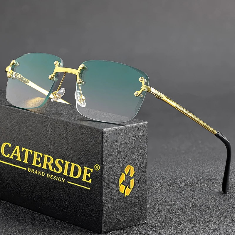 CATERSIDE Retro-Sonnenbrille mit randlosem Metallrahmen und Farbverlauf für Herren, Punk-Luxus-Damenbrille, kleine rechteckige Sonnenbrille – Detail 2