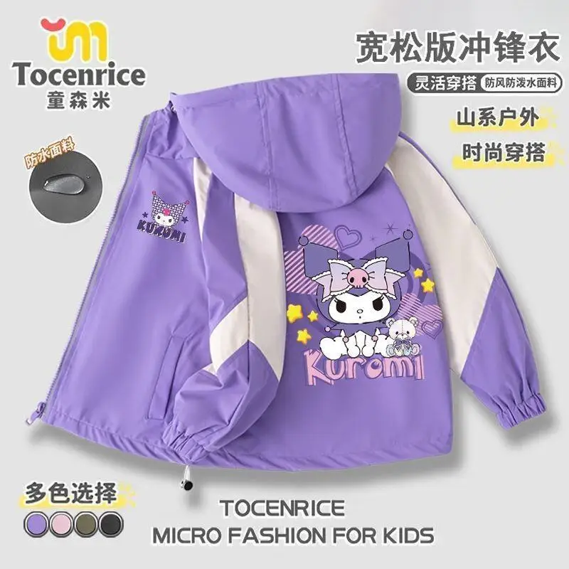 

Куртка-ветровка Sanrio Kuromi, водонепроницаемая, из полиэстера, для девочек, малышей и подростков, зимние и осенние пальто, новая модная спортивная одежда для активного отдыха