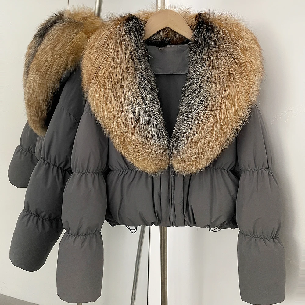 Femme doudoune naturel vraie fourrure manches longues nouveau manteau femme courte doudoune nouveau automne hiver épais chaud fermetures éclair