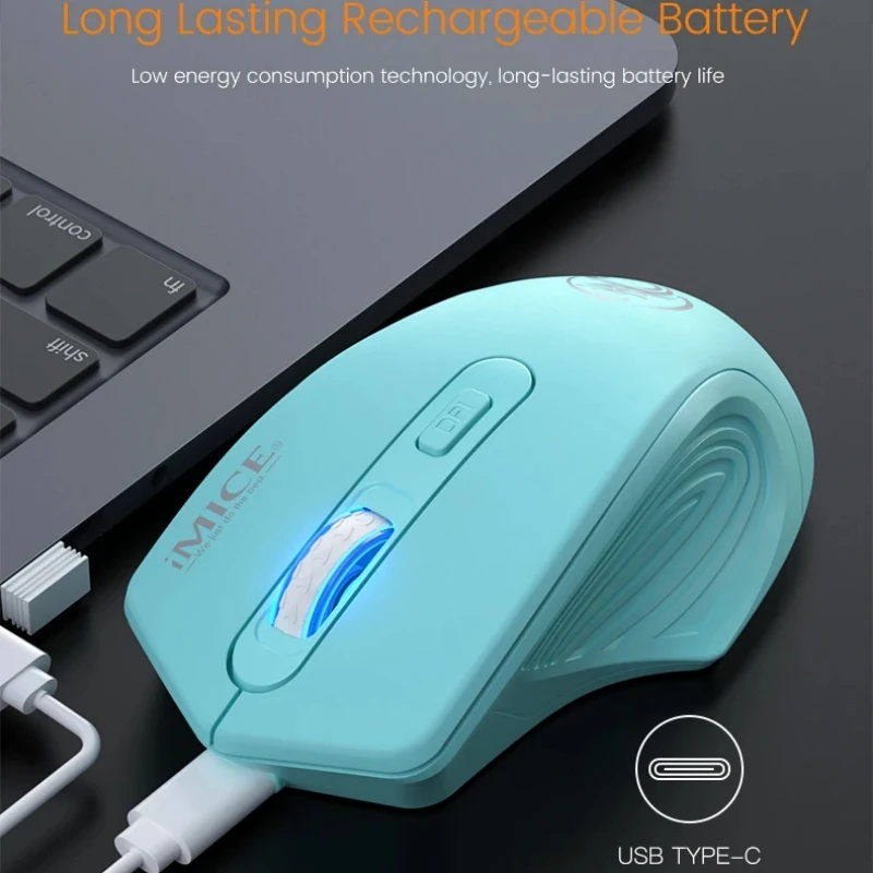 IMICE 2,4G ratón inalámbrico para juegos 4 teclas retroiluminado ergonómico recargable 1600DPI ratones ajustables para PC Gamer ordenador de escritorio