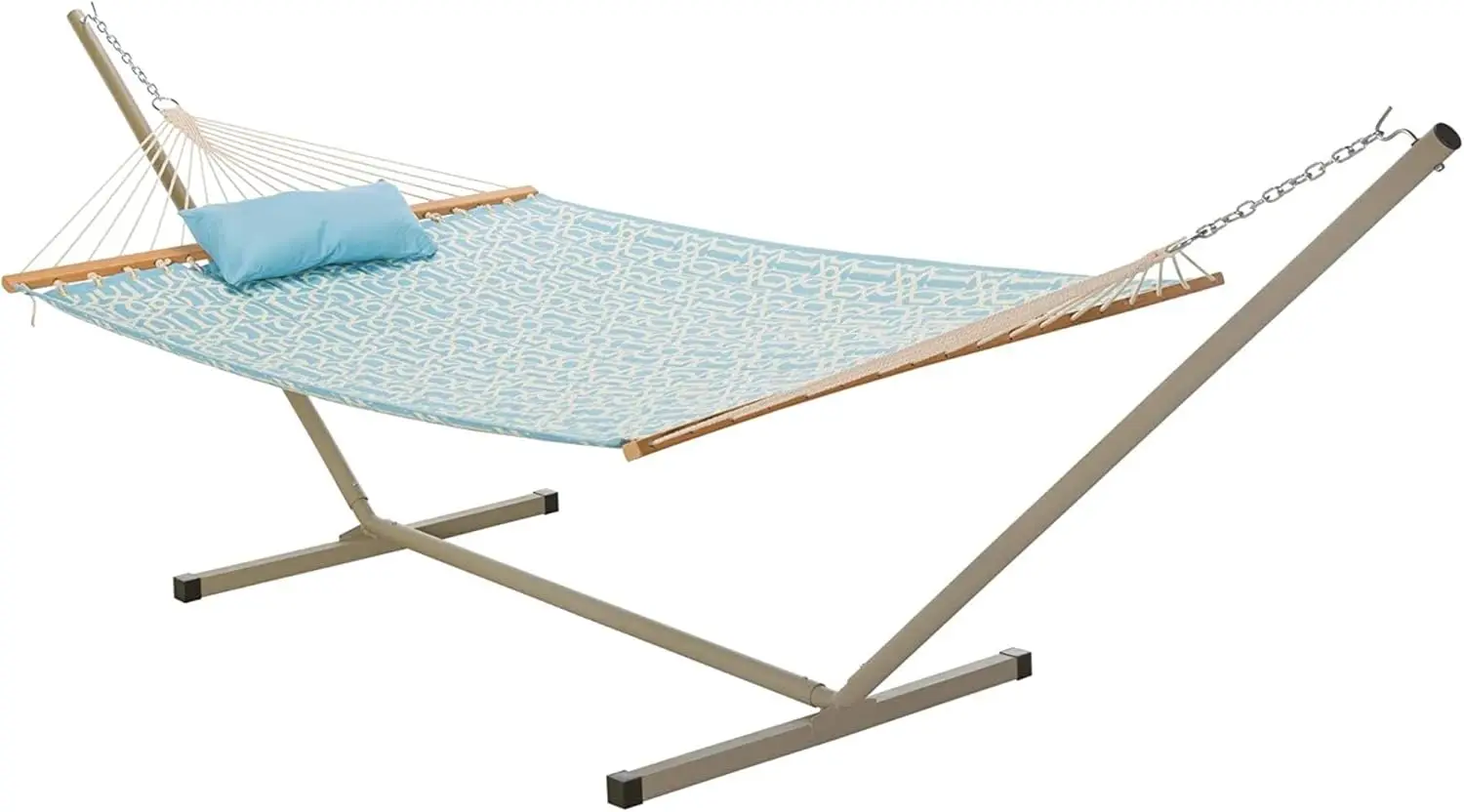 Living Large 2-Person Quilted Hammock with Space Saving Knockdown Stand and Detachable Pillow - Light Blue, Heavy Duty