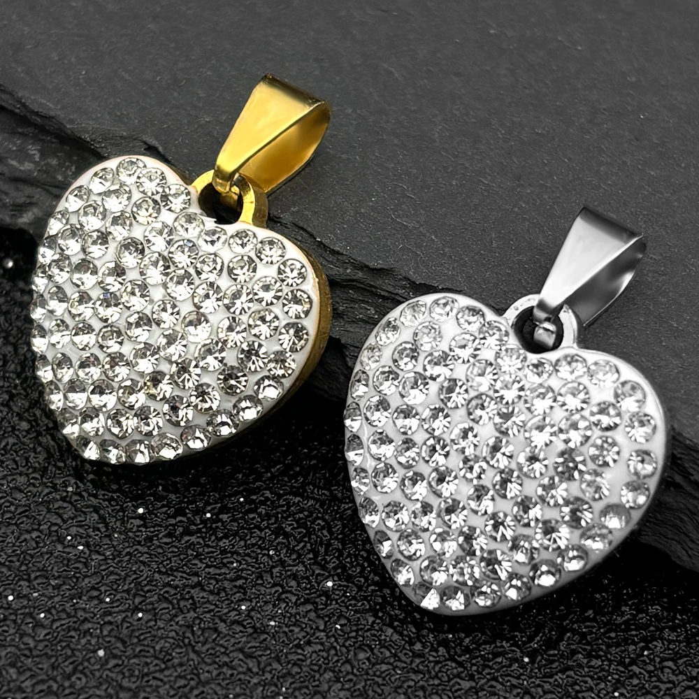 

3Pcs Shine Heart Love Charms For Women Men Stainless Steel Gold Color Rhinestone Fashion Female Pendants Jewelry Accessory