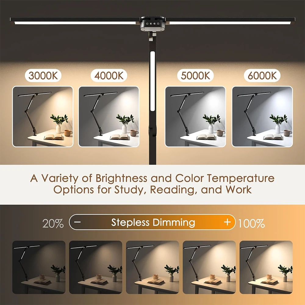 220V LED Eye-Caring Desk Light with Stepless Dimming Adjustable Flexible Gooseneck Remote 24W LED Clamp Desk Lamp for Office PC