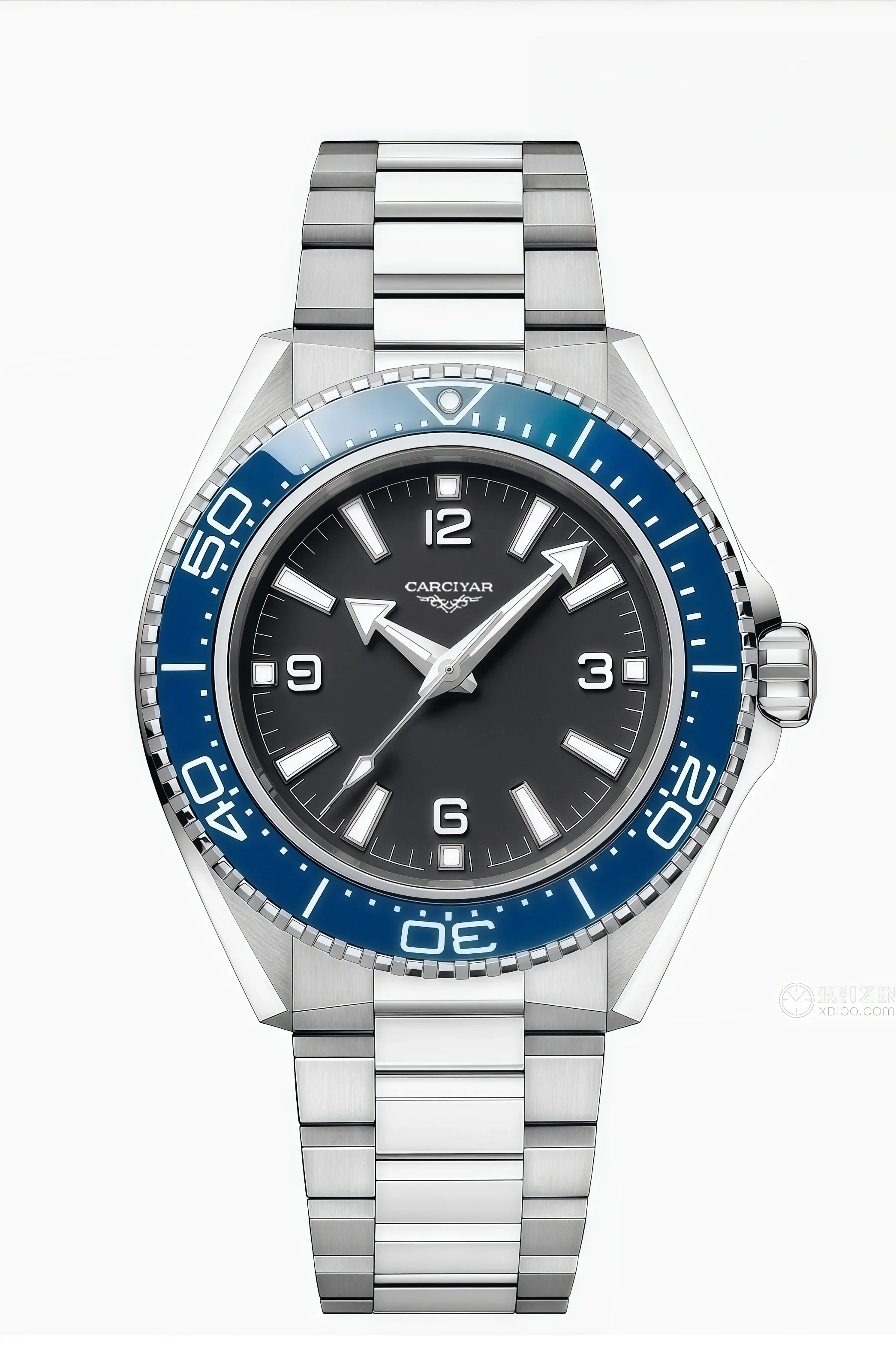 Montre mécanique automatique pour hommes, modèle sportif, en acier inoxydable 904L, bracelet en caoutchouc noir et bleu, avec éléments en céramique, 42 mm.
