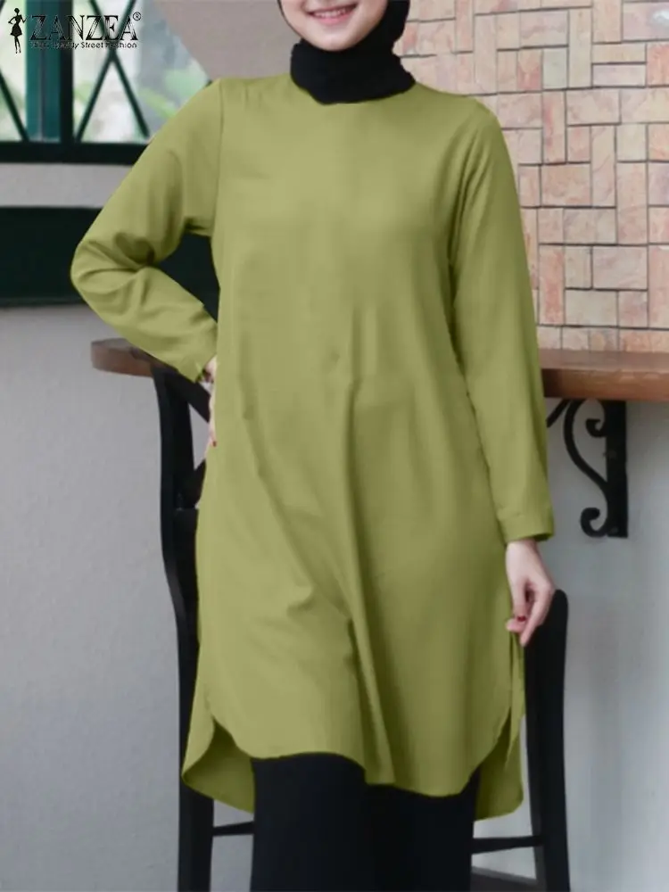 ZANZEA Fashion Long Shirt Turkey Abaya Muslim Women\'s Tops Long Sleeve Hijab Blusas Casual Work Top Isamic Ramadan Vestido Mujer