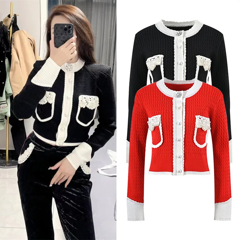 

Элегантный белый вязаный свитер с бусинами, верхняя одежда, женский кардиган ручной работы, высококачественный европейский дизайн