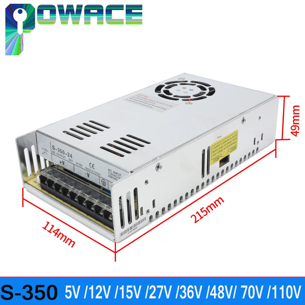 

CNC Part 350W DC Switching Power Supply 5V 12V 15V 36V 24V 48V 70V 110V Transformer AC to DC Driver Single Output