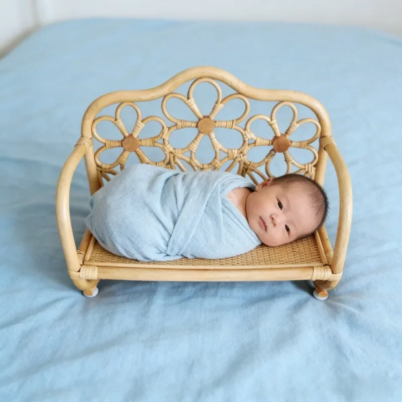 1pc Indonesia- Sourced Rattan Bench Newborn Studio Shoot Growth Record Props Practical Posing Photography Furniture for Baby Use