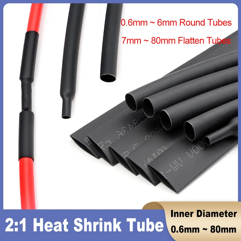 1~10M Black Heat Shrink Tubing Wire Protect Cover Line Data Cable Repair Insulation Sleeve Heat Shrink Sleeving Wrap 0.6 - 80mm