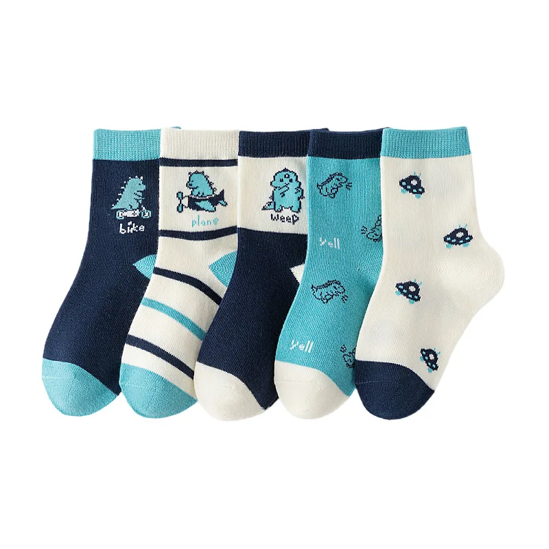 5Pairs 1-12Year Soft Boy's Mid-Tube Socks Dumbo Deng Bo Anti-pilling High Elasticity School Athletic Socks Boutique Kids clothin