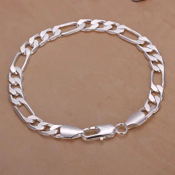 Fijne 925 Sterling zilveren armbanden 6-8mm Vrouwen Mannen ketting bruiloft mode top kwaliteit Zilveren Sieraden Figaro 20 cm