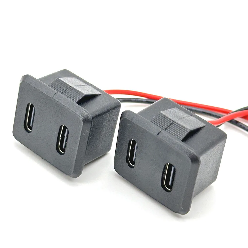 Double layer USB female base type-c socket a female USB lamp charging socket power socket with cable 22awg connector