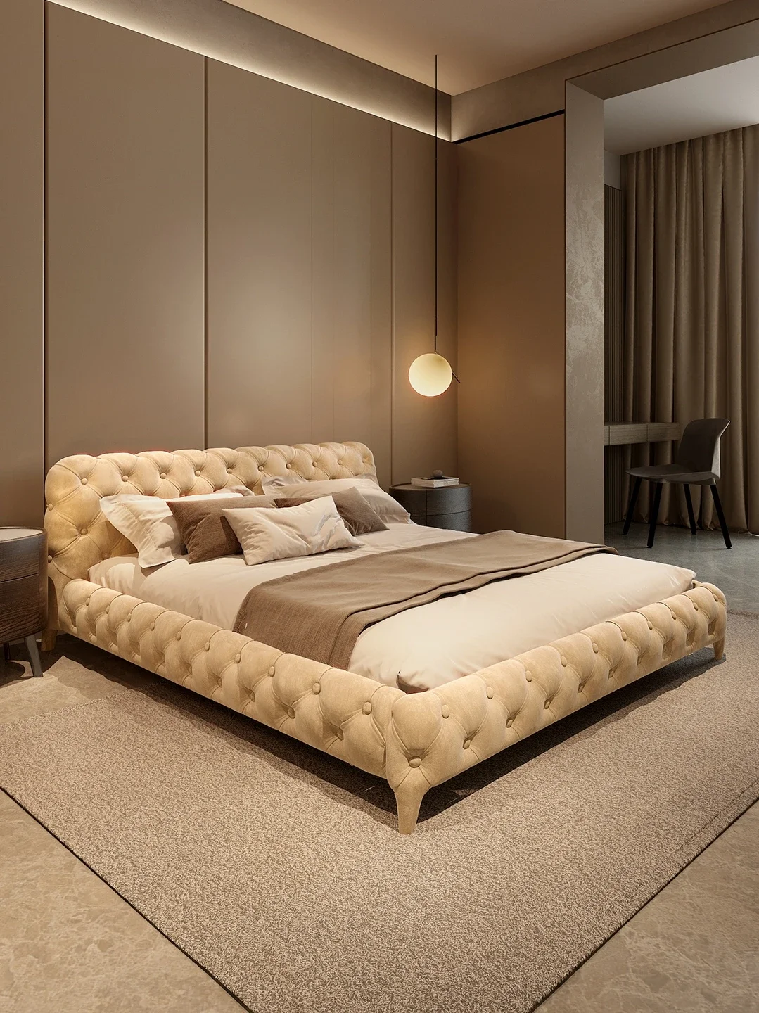 Light Luxury Master Bedroom 1.8 M Double Bed High-End Technology Frosted Fabric Bed