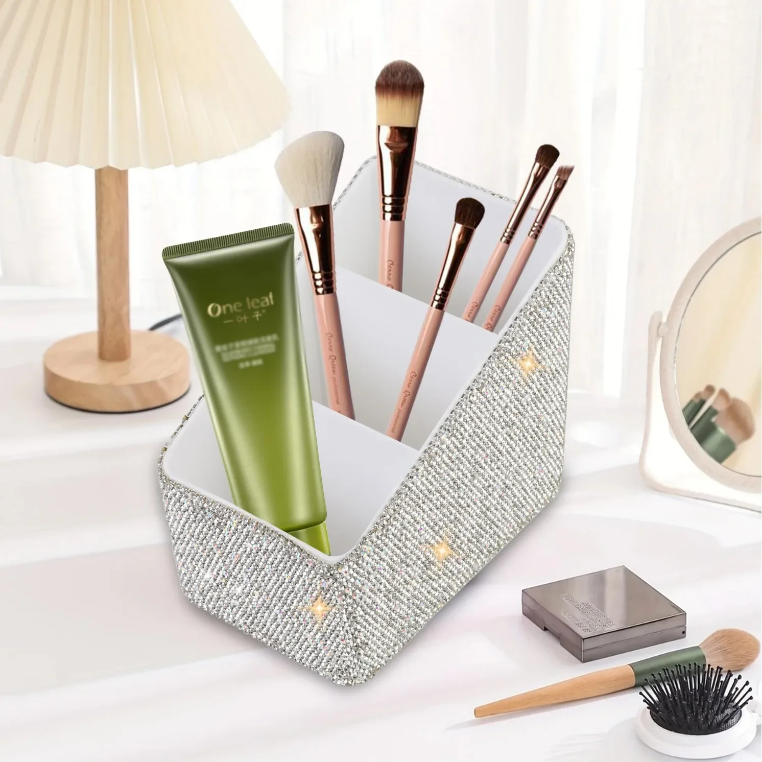 Rhinestones Remote Control Organizer TV Remote Holder Table Desktop Storage Box Desk Stationery Lipstick Makeup Brush Organizer