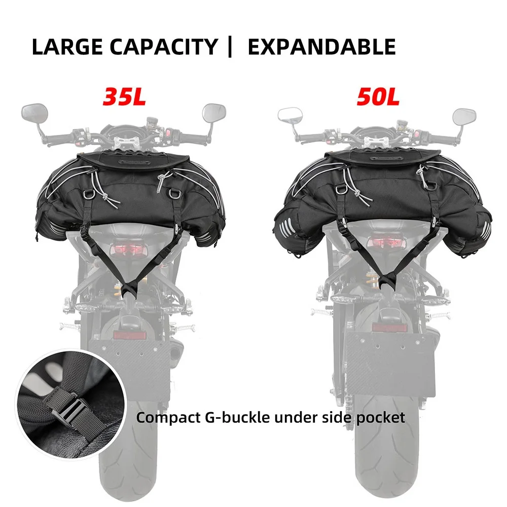 35-50l Motorcycle Bag Waterproof Expandable Motor Tail Back Seat Bag Motorcycle Bagwith Straps