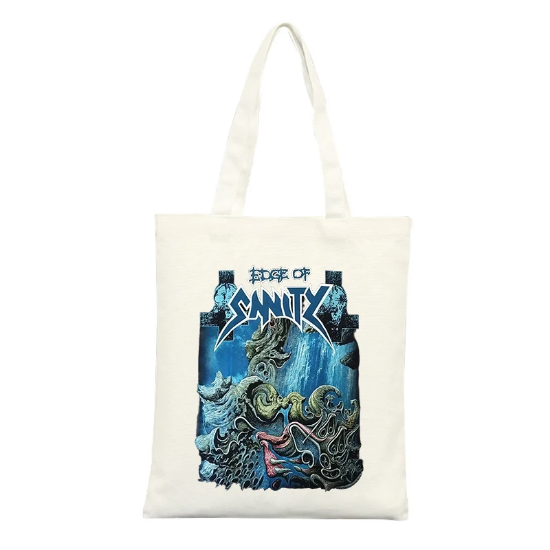 Fantasy Creature Print Canvas Tote Bag with Typography Graphic, Ideal for Casual Shopping and Daily Use